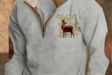 Fall/Winter Men's Printed Retro Hooded Sweatshirt Fashion Trend with Fur Collar, Half-Zip, Casual Crewneck Long Sleeve