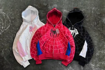 America Classics Gothic Red Spider Print Hooded Cardigan Full Zip Up Loose Men Women Hip Hop Hoodie Jacket Y2k Street Sweatshirt