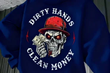 2025 Autumn and Winter New Collection Men's Gothic "Dirty Hands Clean Money" Biker Reaper Graphic Sport Hooded Sweatshirt