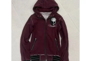 Gothic Harajuku skull letter embroidery slim vintage zip up hoodies for women subculture y2k winter new dark casual sweatshirts