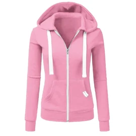 Autumn/Winter New Women's Personalized Fashion Sports Hoodie Long Sleeve Drawstring Pocket Zipper Coat Woolen Sweater Top