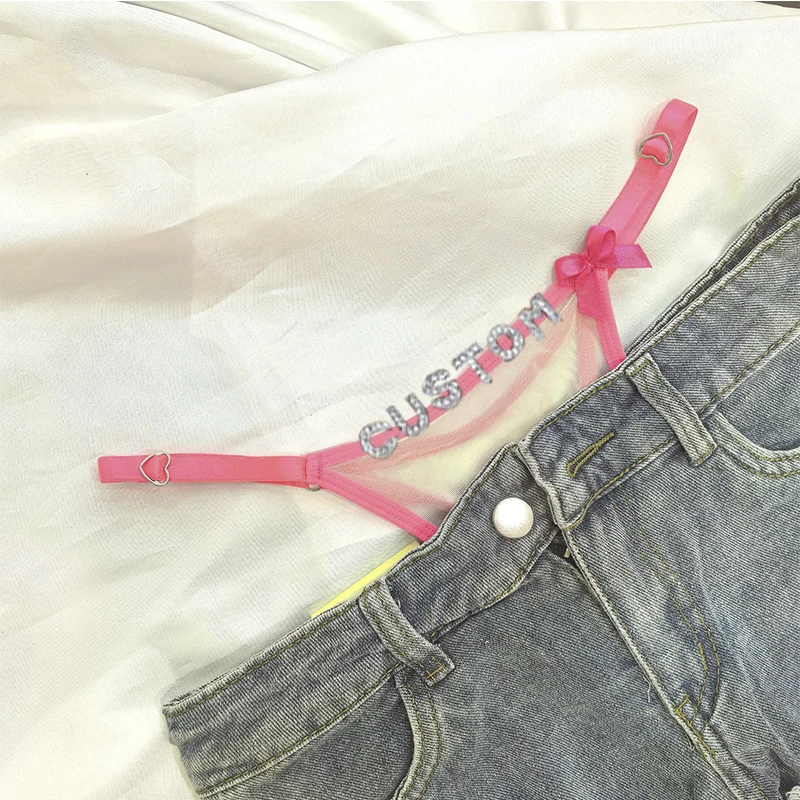 Sexy 5 Colors Tulle Panties Custom Thong for Women Personality Crystal Letter Name Panties Breathable Adjustable Underwear Gift - Image 5