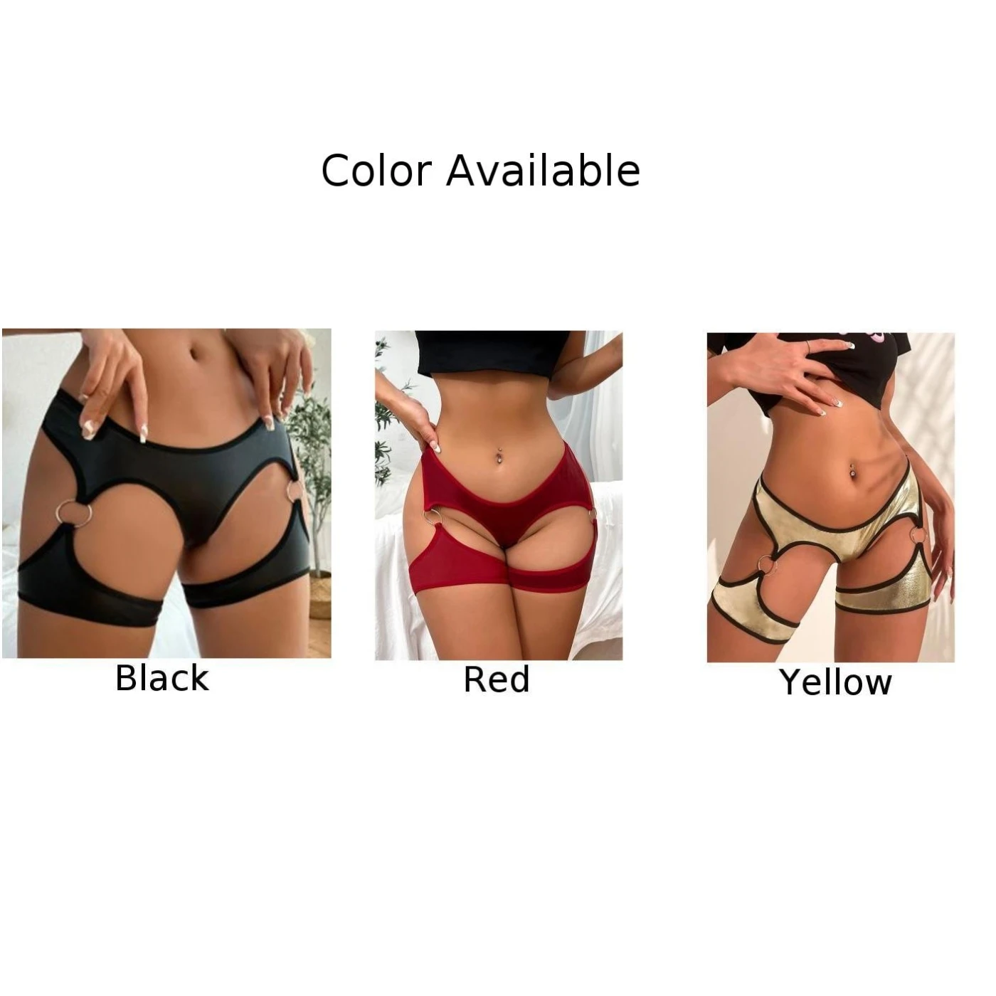 Female Underwear Hollow Out Hot Pants Low Rise Panties Patent Leather Club Costume Punk Sexy Lingerie Beachwear - Image 2