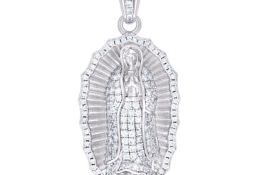 925 Sterling Silver Unisex Cubic Zirconia Virgin Mary/guadalupe Religious Charm Pendant Necklace 43.4x19.2mm Wide-Pendant for Women