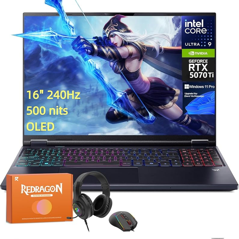 acer Predator Helios Neo 16S AI Gaming Laptop, Intel Core Ultra 9 275HX Up to 13 NPU Tops, GeForce RTX 5070Ti 12GB GDDR7, 16" 240Hz 500 nits OLED, 64GB DDR5, 4TB SSD, Windows 11 Pro, W/REDRAGON Mouse