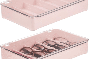 Plastic Stackable Eyeglass Case with Hinged Lid, 5 Sections, 2 Pack, Light Pink for Various Glasses Unisex Sunglasses, Reading Glasses, Fashion Eye Wear, Protective Glasses, Ligne Collection