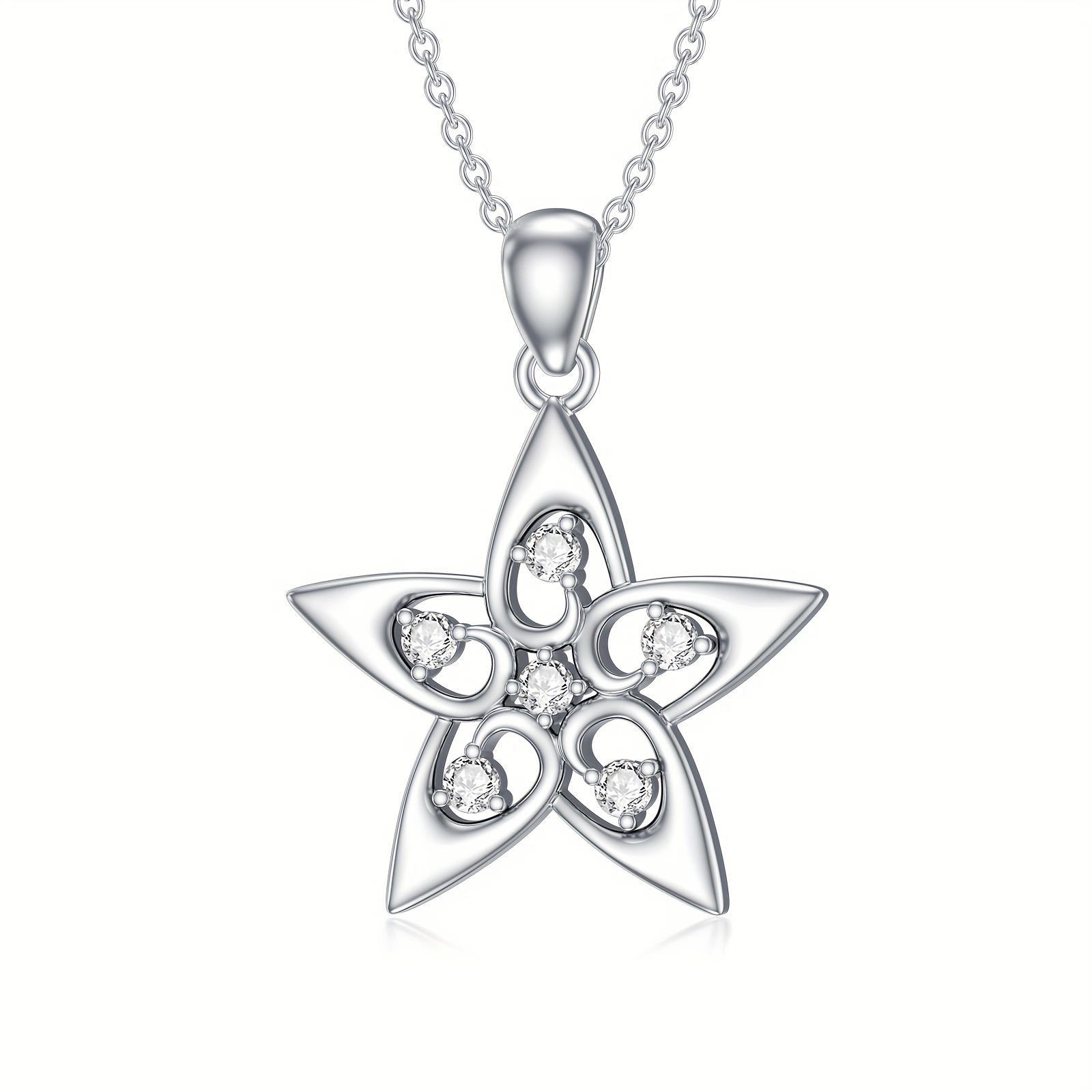 Diamond Star Necklace for Women 925 Sterling Silver Star Pendant with Lab Grown Diamonds Jewelry Gifts for Her