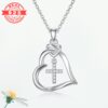 Lab Grown Diamond Heart Necklace 925 Sterling Silver Love Heart Cross Pendant Jewelry Gifts for Women