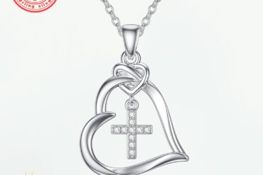 Lab Grown Diamond Heart Necklace 925 Sterling Silver Love Heart Cross Pendant Jewelry Gifts for Women