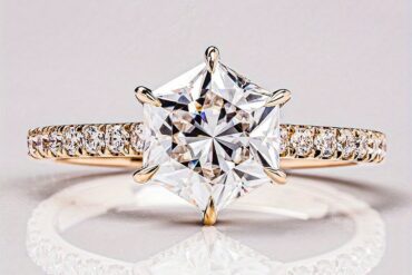 Elegant 7mm Hexagonal Mosan Ring for Engagement Women, Silvery Plated Ring for Men And Women