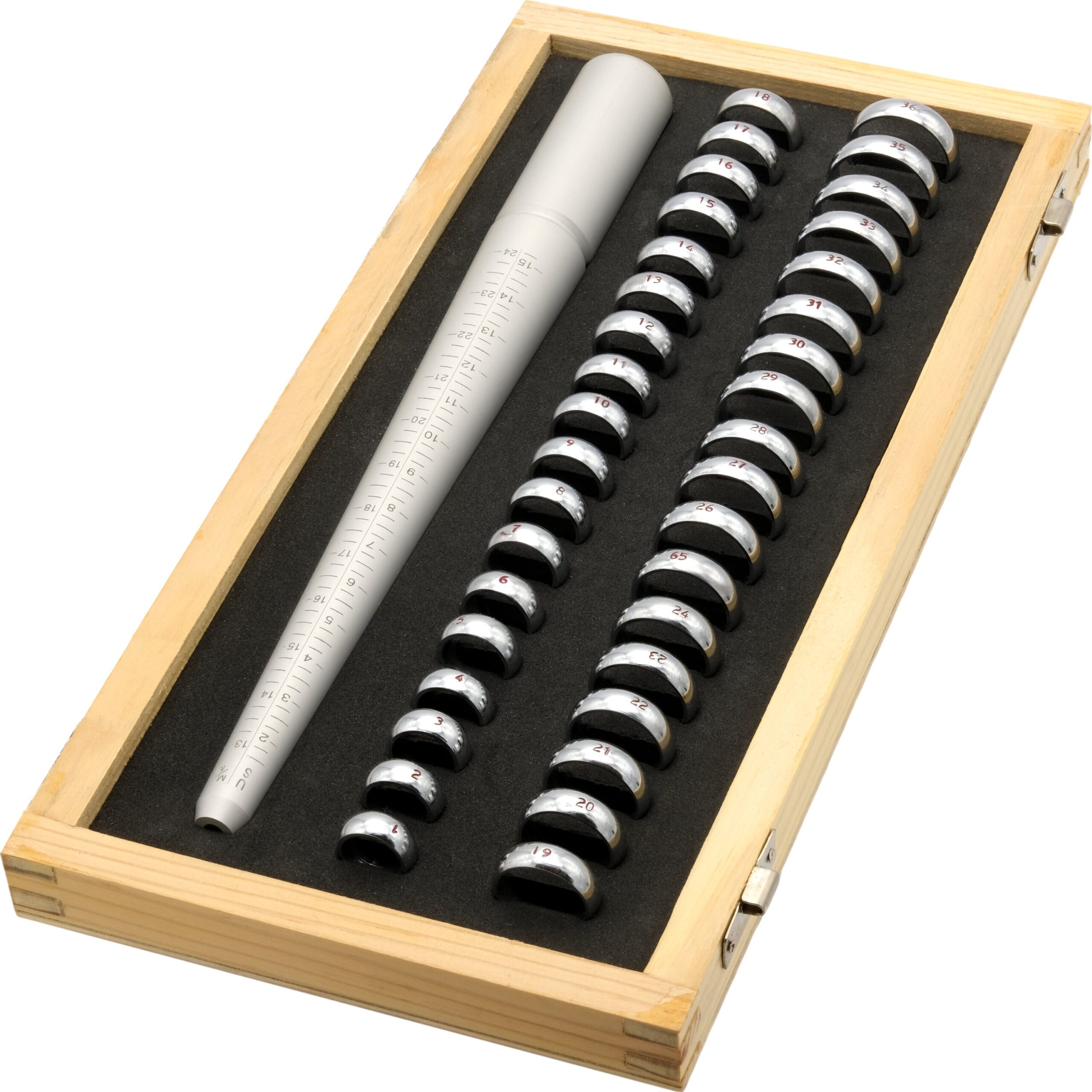 Universal Ring Gauge & Ring Stick Set in Wooden Box – Finger Sizer Tool (Aluminum Stick, Sizes 1–36 & 41–76) - Image 2