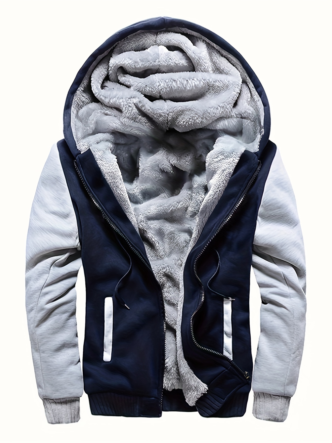 Casual Warm Fleece Hooded Jacket - Men's Color Block Coat For Fall Winter - Image 6