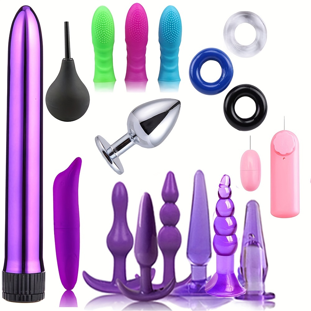 17pcs Anal Plug Vibrator Penis Rings Kit, Anal Plug Anal Beads Dildo Rooster Ring Vibrator Adult Pleasure Erotic SM Props Set, Vibrating Anal Plug Kit for Men And Women, Couple Flirting Sex Toy Battery Not Include