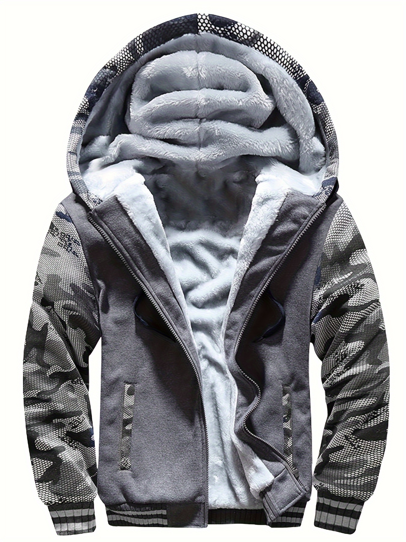 Casual Warm Fleece Hooded Jacket - Men's Color Block Coat For Fall Winter - Image 3
