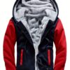 Casual Warm Fleece Hooded Jacket - Men's Color Block Coat For Fall Winter