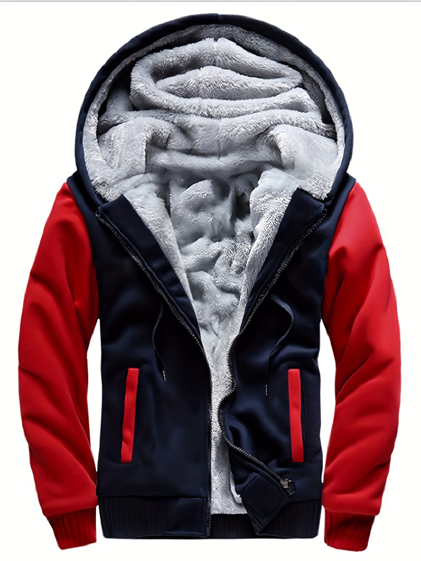 Casual Warm Fleece Hooded Jacket - Men's Color Block Coat For Fall Winter