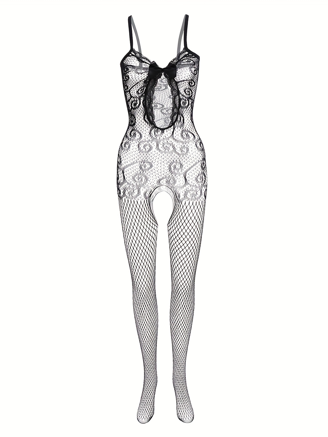4 sets Sexy Fishnet Bodystocking with Open Crotch and Jacquard Design - Women's Lingerie and Underwear - Image 9