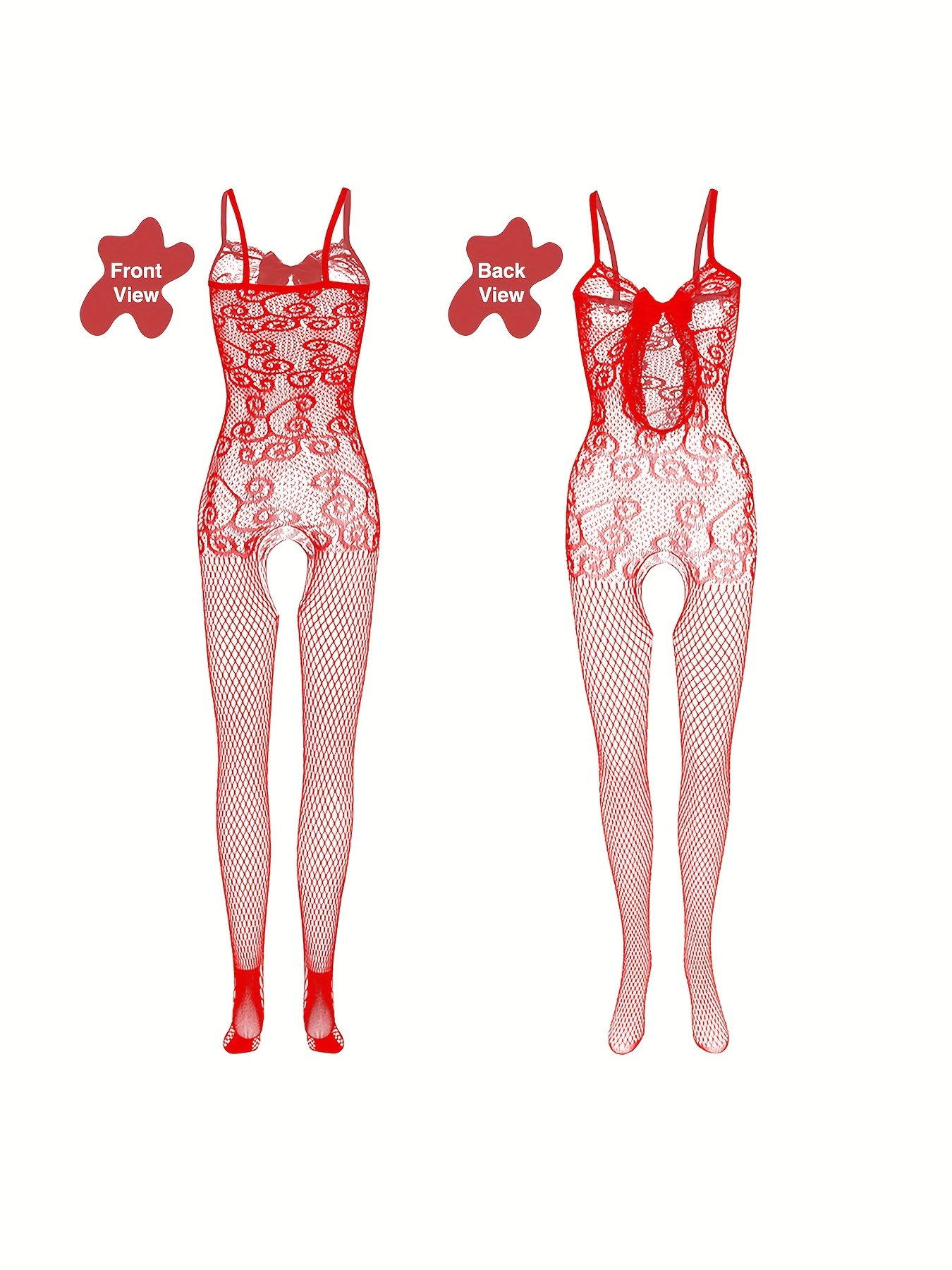 4 sets Sexy Fishnet Bodystocking with Open Crotch and Jacquard Design - Women's Lingerie and Underwear - Image 4