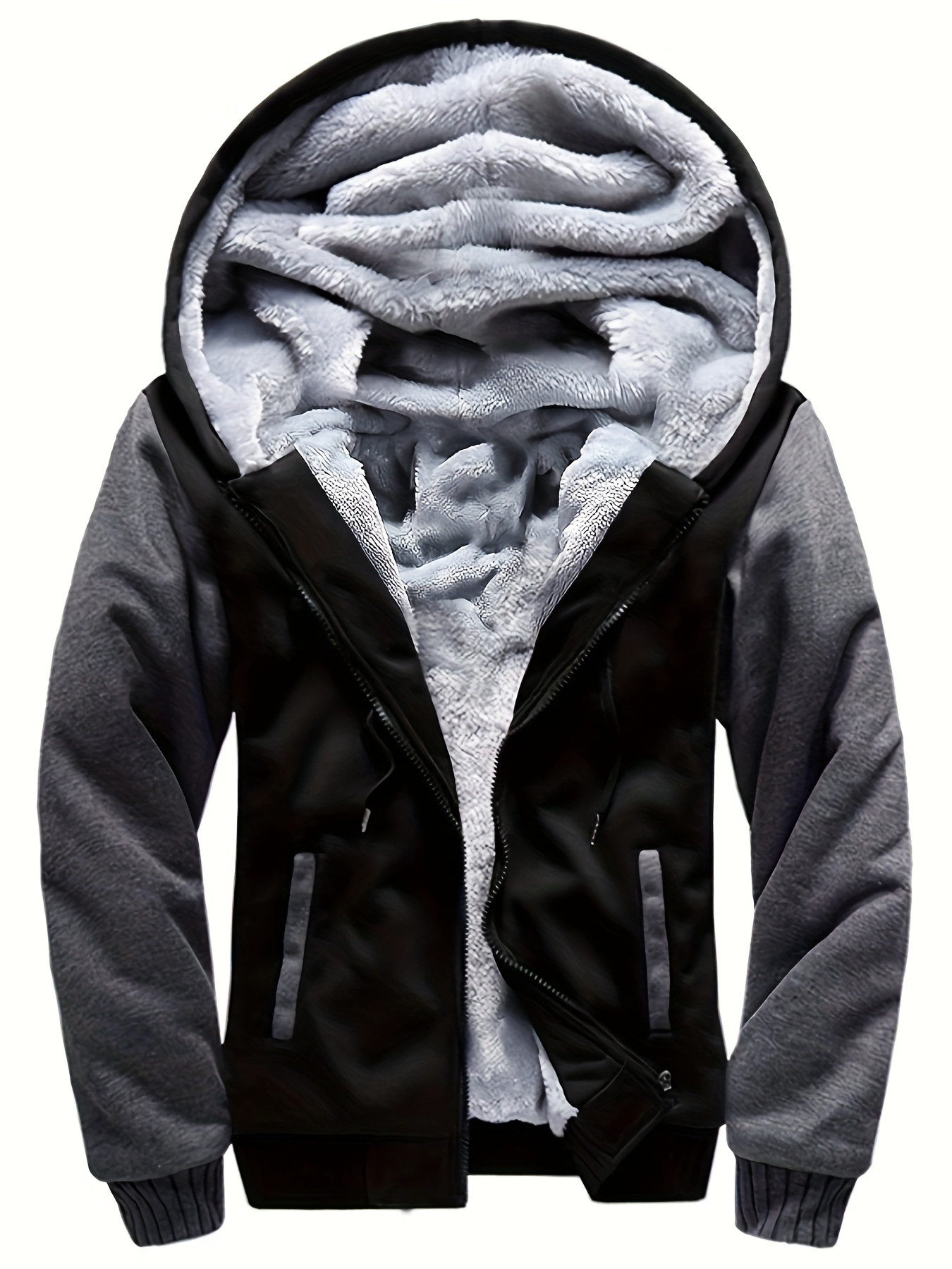 Casual Warm Fleece Hooded Jacket - Men's Color Block Coat For Fall Winter - Image 4