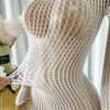 1pc Women'S Sexy Lingerie Long Sleeve Fishnet Bodycon Dress - Hollow-Out See-Through Swimwear, White & Black Mesh Beachwear for Music Festivals, Summer Parties & Casual Outings, Festival Attire, Sleek Fitted Design, Mesh Fabric