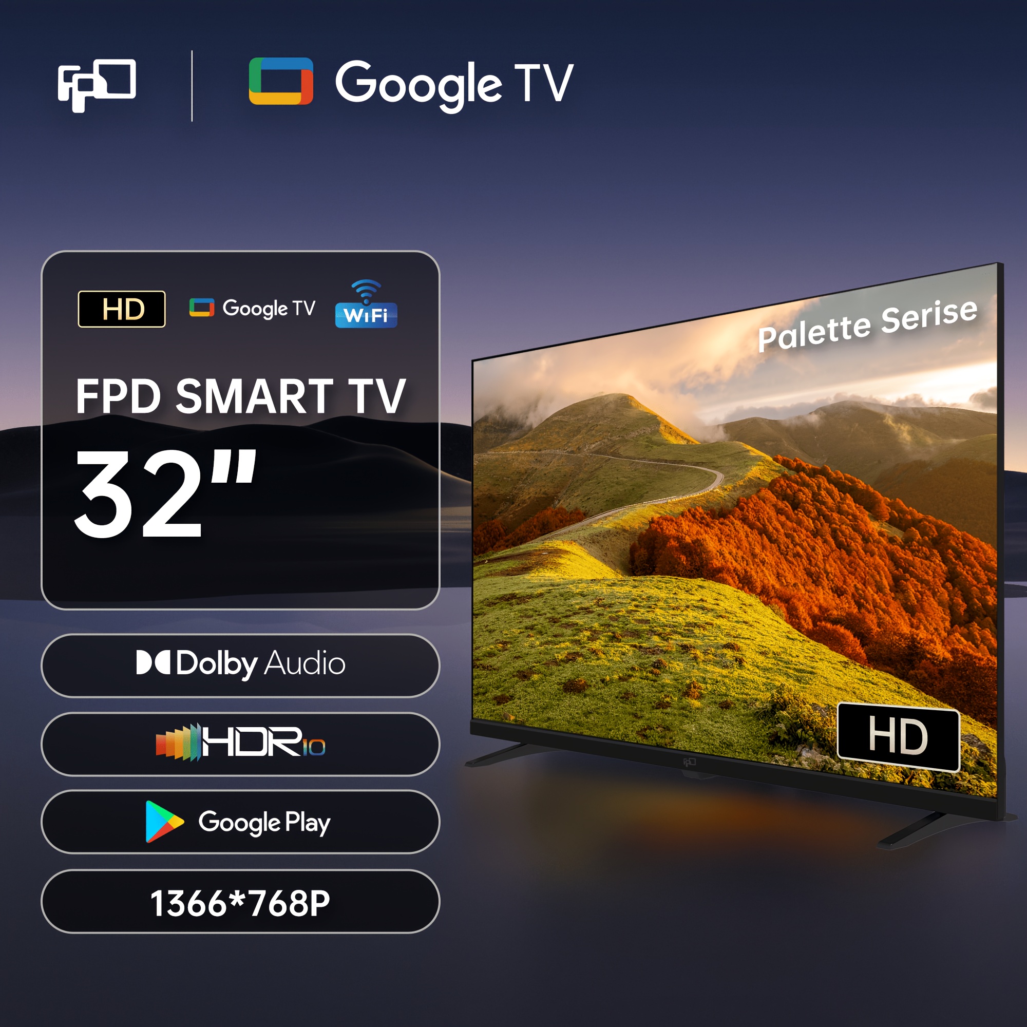 FPD 32 Inch Smart TV Google TV HD 720P with Google Play And Chromecast Built In, HDR 10, Audio, Voice Remote, Stream Live TV (Palette Series, US32GFS, 2025 Model)