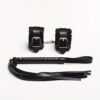 1/2pcs Black Bondage Whip & Restraint Handcuff Set - Roleplay Costume Accessories, PU -like Whip & Cuffs for BDSM, Lingerie Parties, Cosplay (Women/) - Wipe-Clean Care (No Washable)