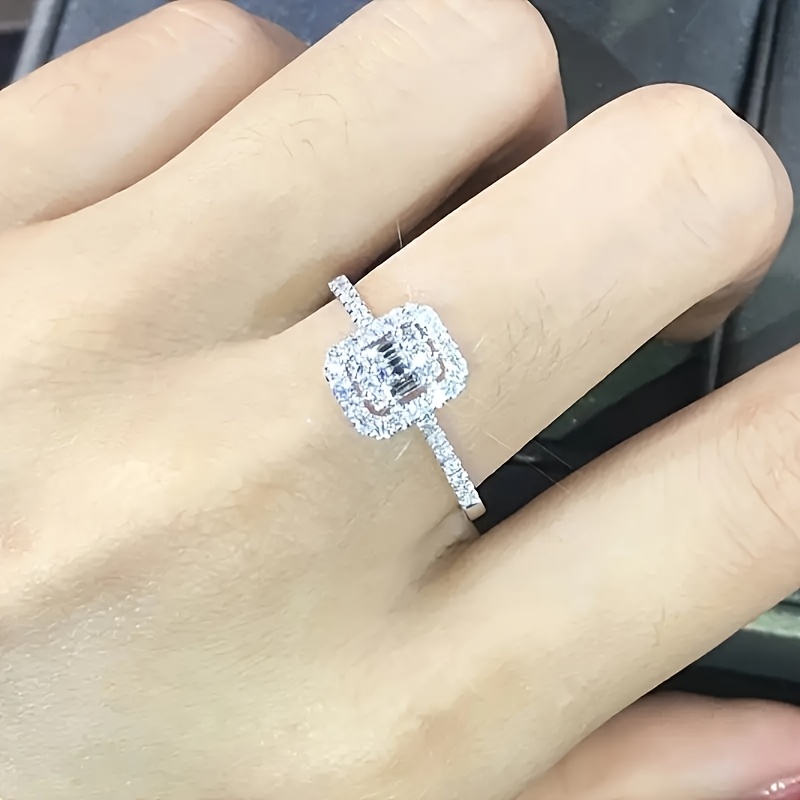 Women'S -Inlaid Cubic Zirconia Square Ring - a Dazzling Wedding Ring, Featuring The Birthstone for April, Suitable for Brides at Weddings, Parties, And Elegant Everyday Wear - Image 2