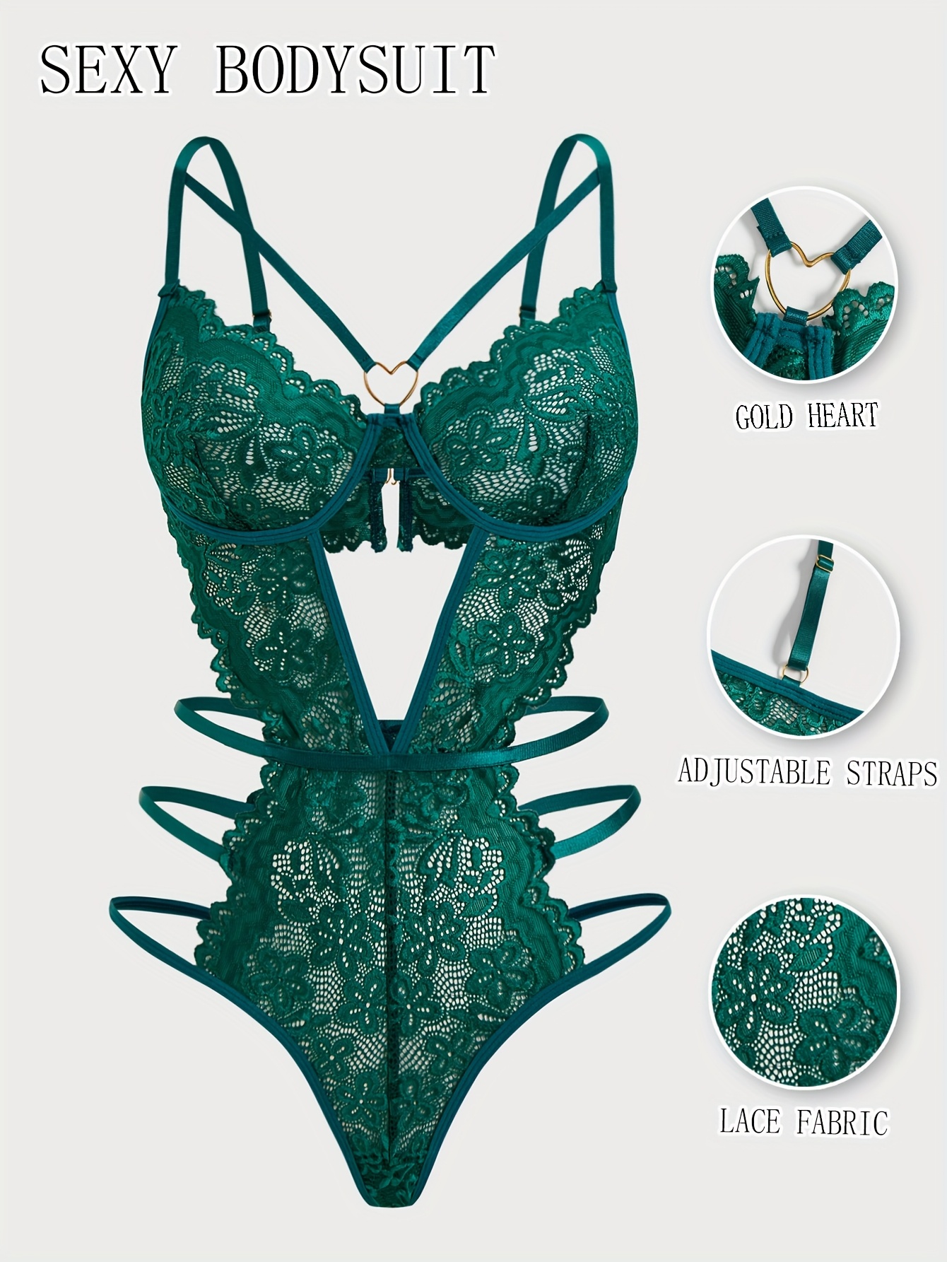 Hot Floral Lace Teddy, Cut Out Heart Linked Backless Bodysuit, Women's Sexy Lingerie & Underwear - Image 5