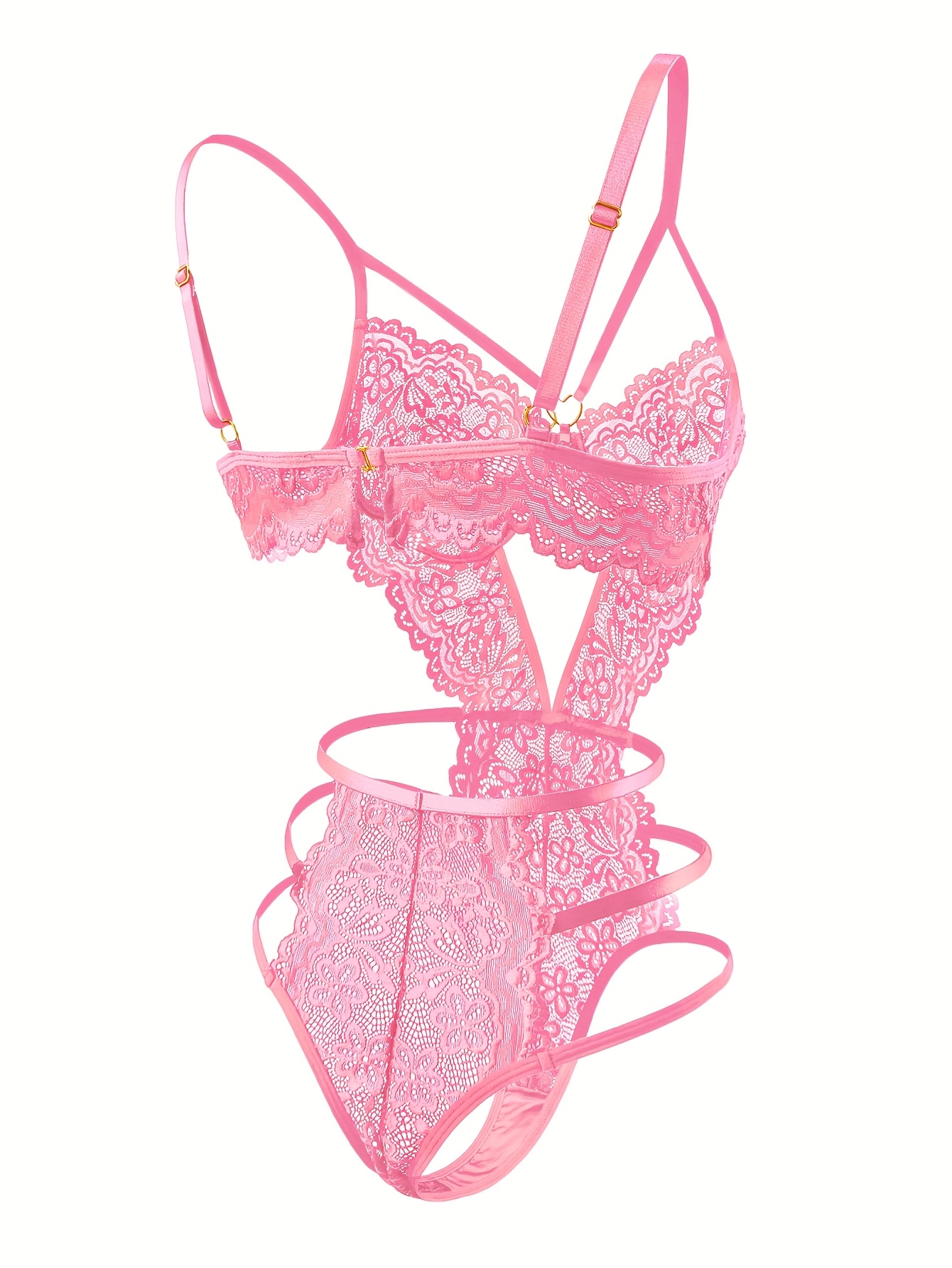 Hot Floral Lace Teddy, Cut Out Heart Linked Backless Bodysuit, Women's Sexy Lingerie & Underwear - Image 8