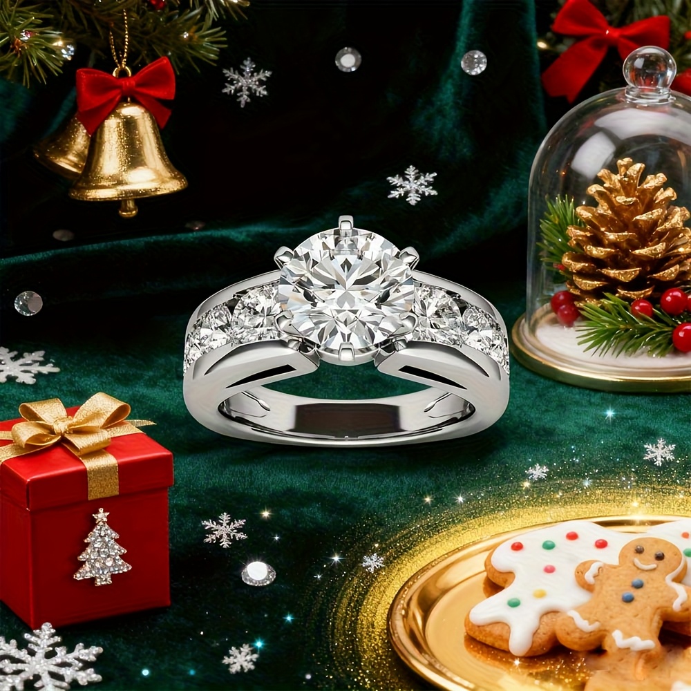 Nitya Jewels 10 CT Round Cut Colorless Moissanite Engagement Ring Wedding Bridal Ring Moissanite Ring Anniversary Solitaire Halo Accented Promise Antique Golden Silvery Ring - Image 2