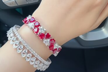 Christmas Limited 925 Silver Red & White Double Heart 7*7 Full Moissanite Bracelet, Luxury Retro Colorful Jewelry, Perfect Holiday Gift for Best Friends & Classmates, Holiday Jewelry, Gift for Her, Bohemian Jewelry, Elegant Design