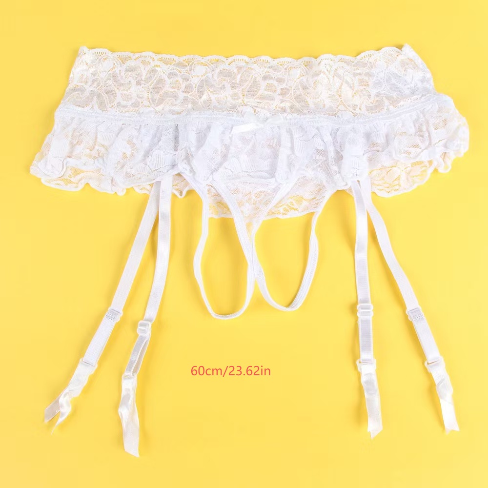 Women'S Sexy Lace Garter Belt - Elegant Lace Trim Thigh-High Panties with Ruffled Hem, Non-Slip Garter Straps for Everyday & Formal Wear - Machine Washable, Lace Garter Belt, Formal Underwear, Ruffled Hem Design, Smooth Texture Fabric - Image 3