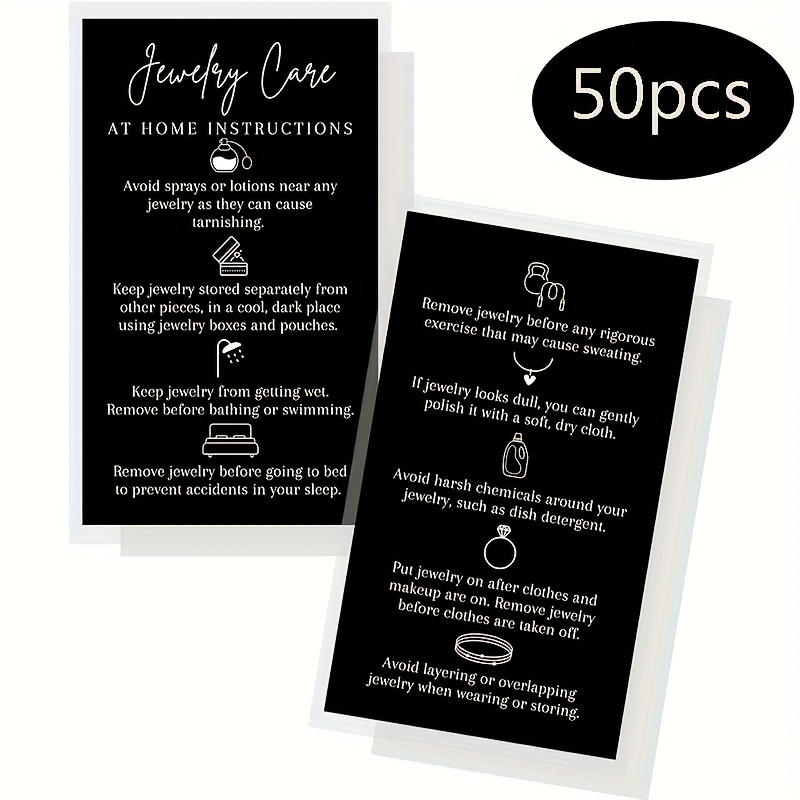 50pcs, Jewelry Care Instruction Cards, Jewelry Care | Jewelry Consultant Supplies | Black and White Design Cards - Image 5