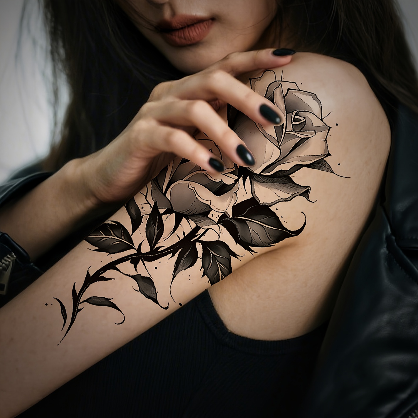 Durable • 2pcs Black Flower & Butterfly Temporary Tattoo Stickers • Waterproof • Long Lasting • Fake Tattoos for Women • Arms, Legs & Chest • Butterfly & Rose Design • Artistic Tattoo Design - Image 4