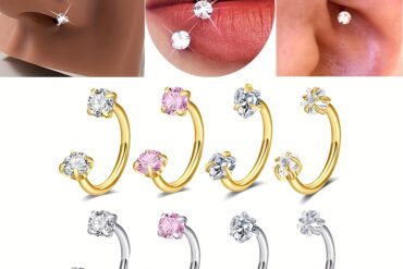 4pcs of Stylish And Minimalist Stainless Steel Circular Heart Star CZ Zirconia Horseshoe Nose Rings with Internal Thread Design, Suitable for Multiple Piercings, Perfect for Nasal Cartilage, Ear Screens, And Lips.