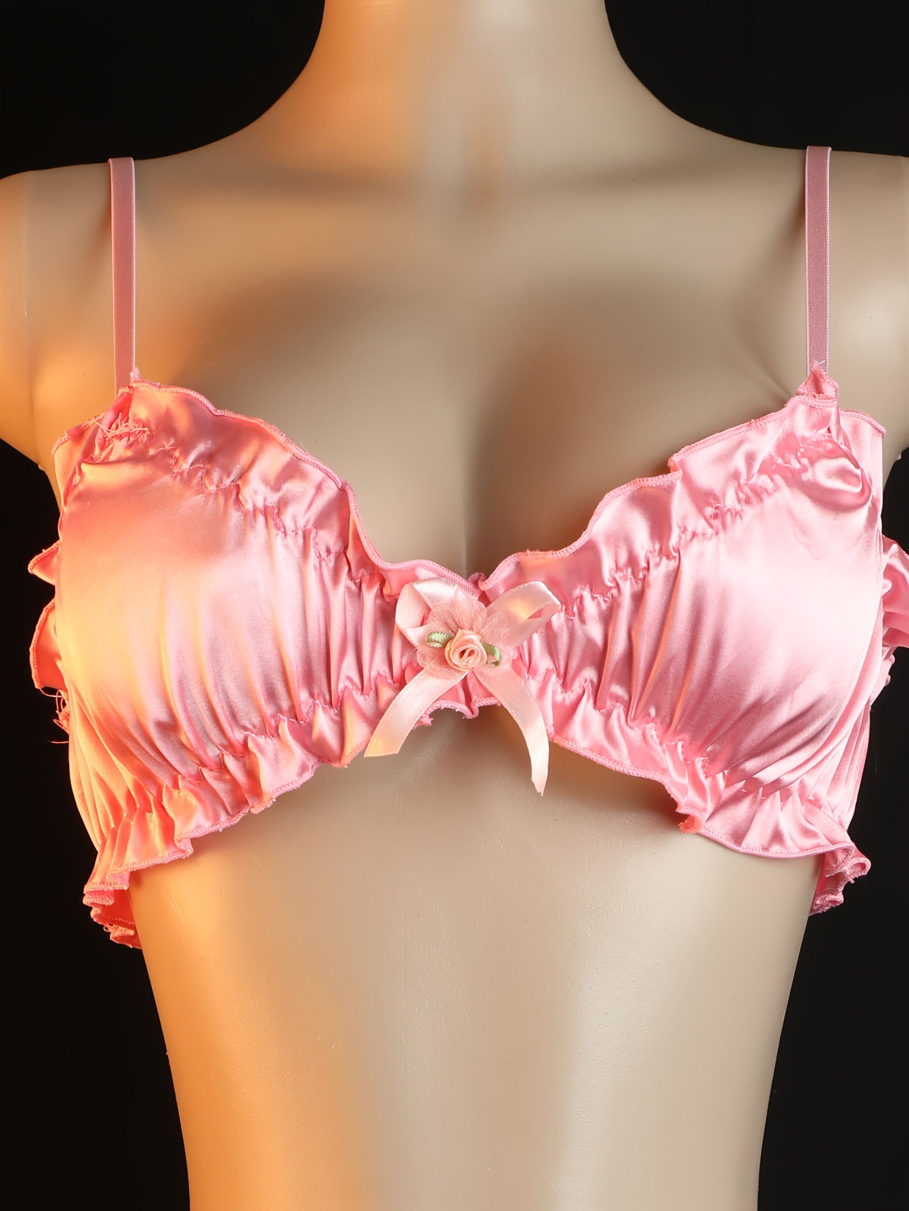 Women'S 3pcs Sexy Lingerie Set - Deep V Adjustable Strap Ruffled Lace Bra with Front Bow, Matching Thong & Leg Rings - Soft Pastel Pink Sheer Underwear for Sensual Comfort & Elegant Style - Adult Women'S Intimate Apparel, Sexy Lingerie for Women, Lingerie for Women Crotchless, Underwear for Women, Sexy Bodysuits, Sexy Costume for Women, Sexy Lingerie Women Set, Sexy Lingerie Set, Sexy Set, Lingerie For Women Seductive Nasty, Crotchless Lingerie For Women, Sexy Outfit For Women - Image 3