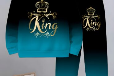 3D Print Hooded Sports Suit for Boys, Featuring The 3Dking Print. This Regular Sports Outfit Is Perfect for The Spring And Autumn Back-To-School Season, Designed for Children Aged 13 And Under, Including a Hoodie And Casual Pants Suitable for Outdoor