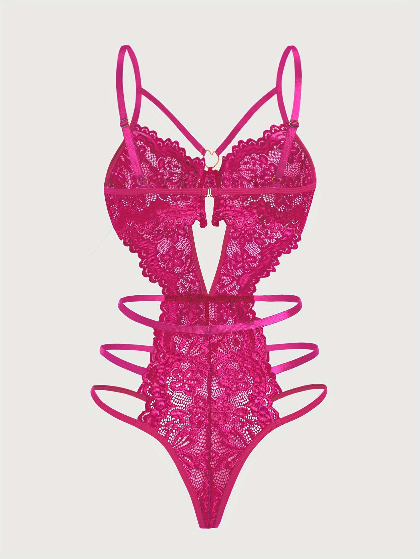 Hot Floral Lace Teddy, Cut Out Heart Linked Backless Bodysuit, Women's Sexy Lingerie & Underwear - Image 9