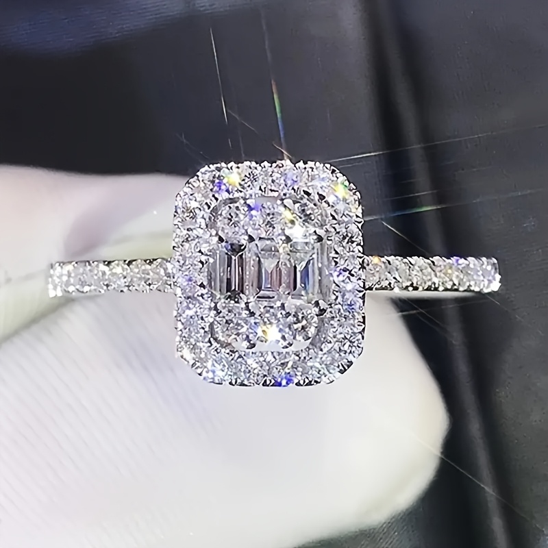 Women'S -Inlaid Cubic Zirconia Square Ring - a Dazzling Wedding Ring, Featuring The Birthstone for April, Suitable for Brides at Weddings, Parties, And Elegant Everyday Wear - Image 3