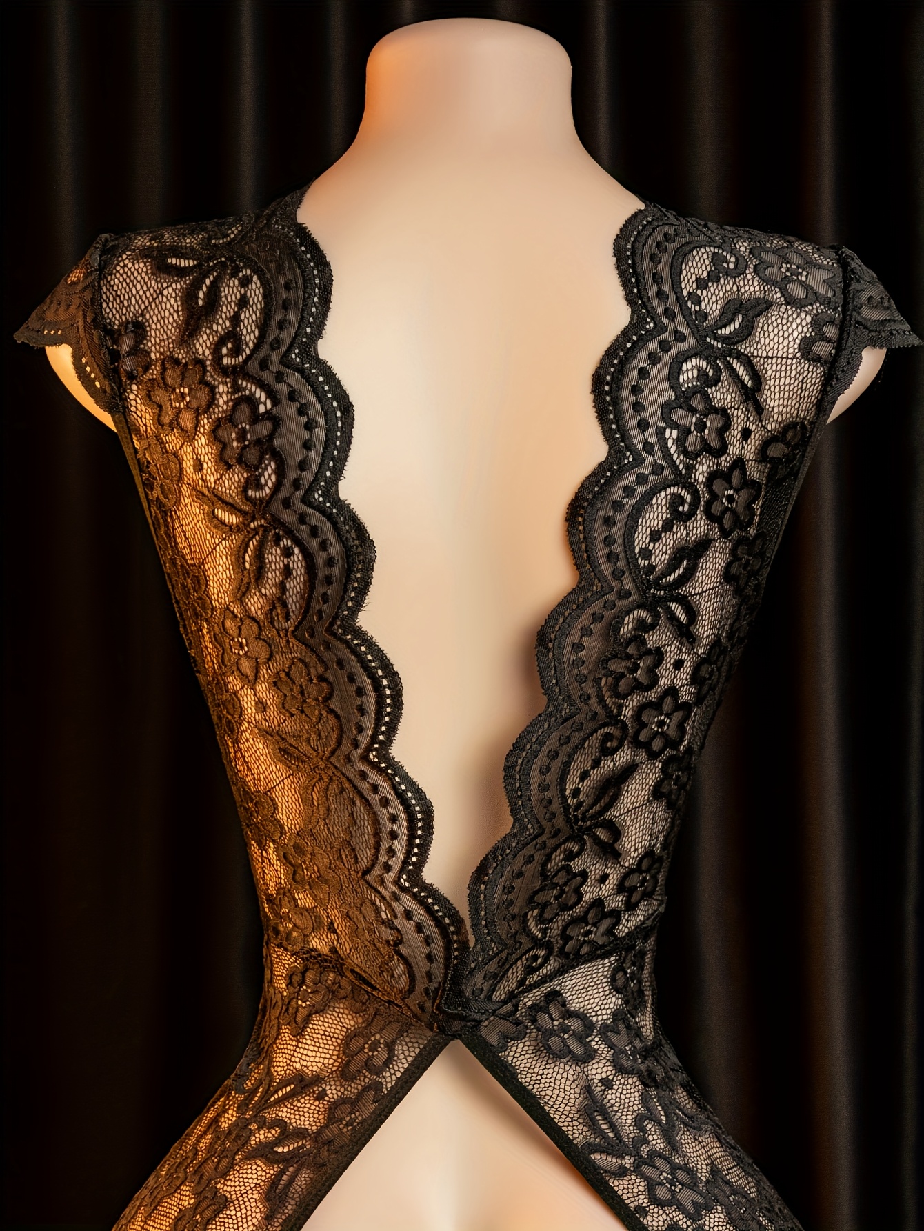 Sexy V-neck Lace Bodysuit | Floral Pattern, Crotchless Design, Women'S Lingerie - Image 4