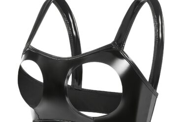 Women Sexy Glossy Faux Leather Bra Hollow Out Erotic Breast Exposing Ladies Open Cup Latex Bra Shiny Tops Sexy