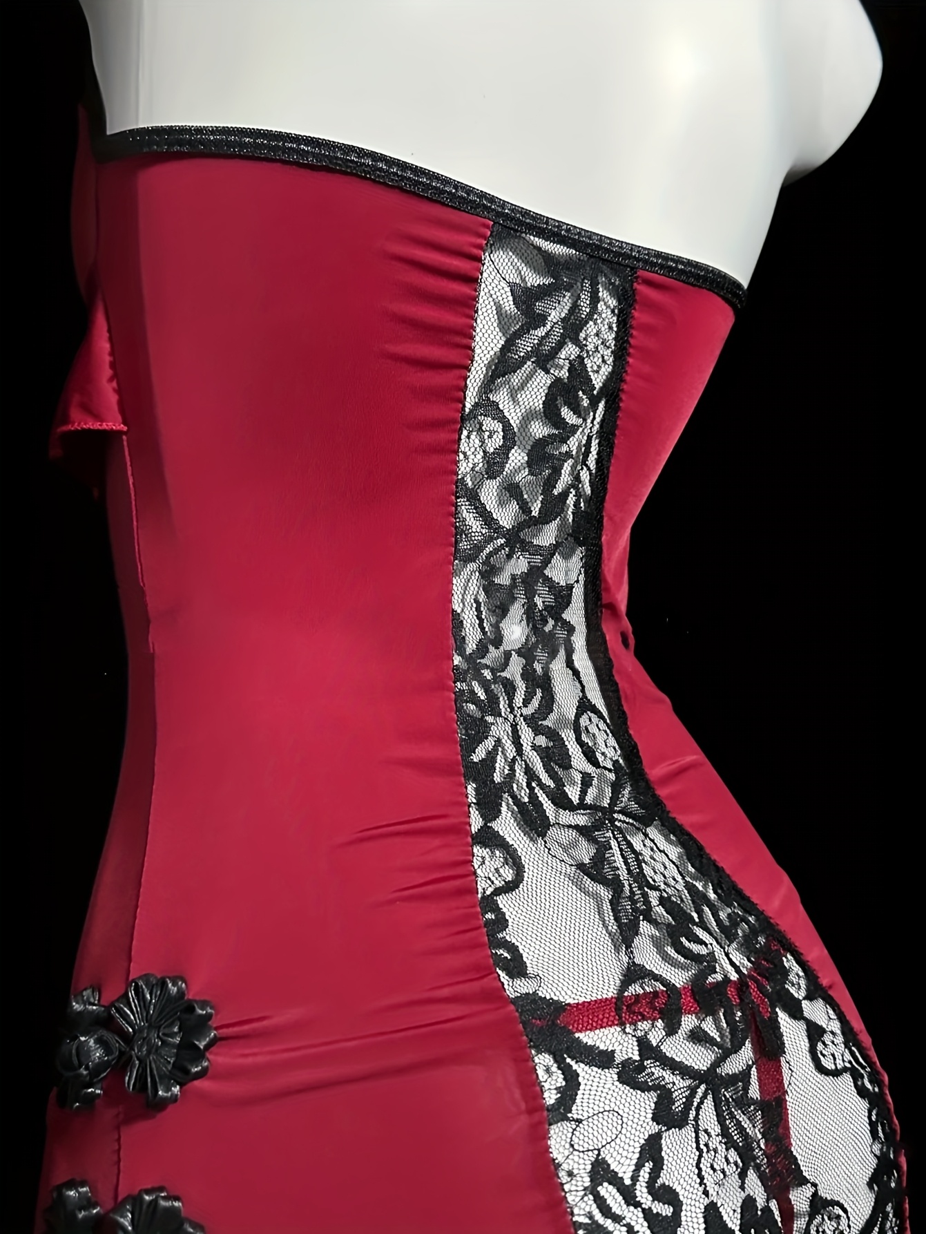 Elegant Deep V-Neck Hollow-Out Sexy Lingerie Nightgown | Jacquard Pattern with Contrast Lace Details, Suitable for Adults - Image 5