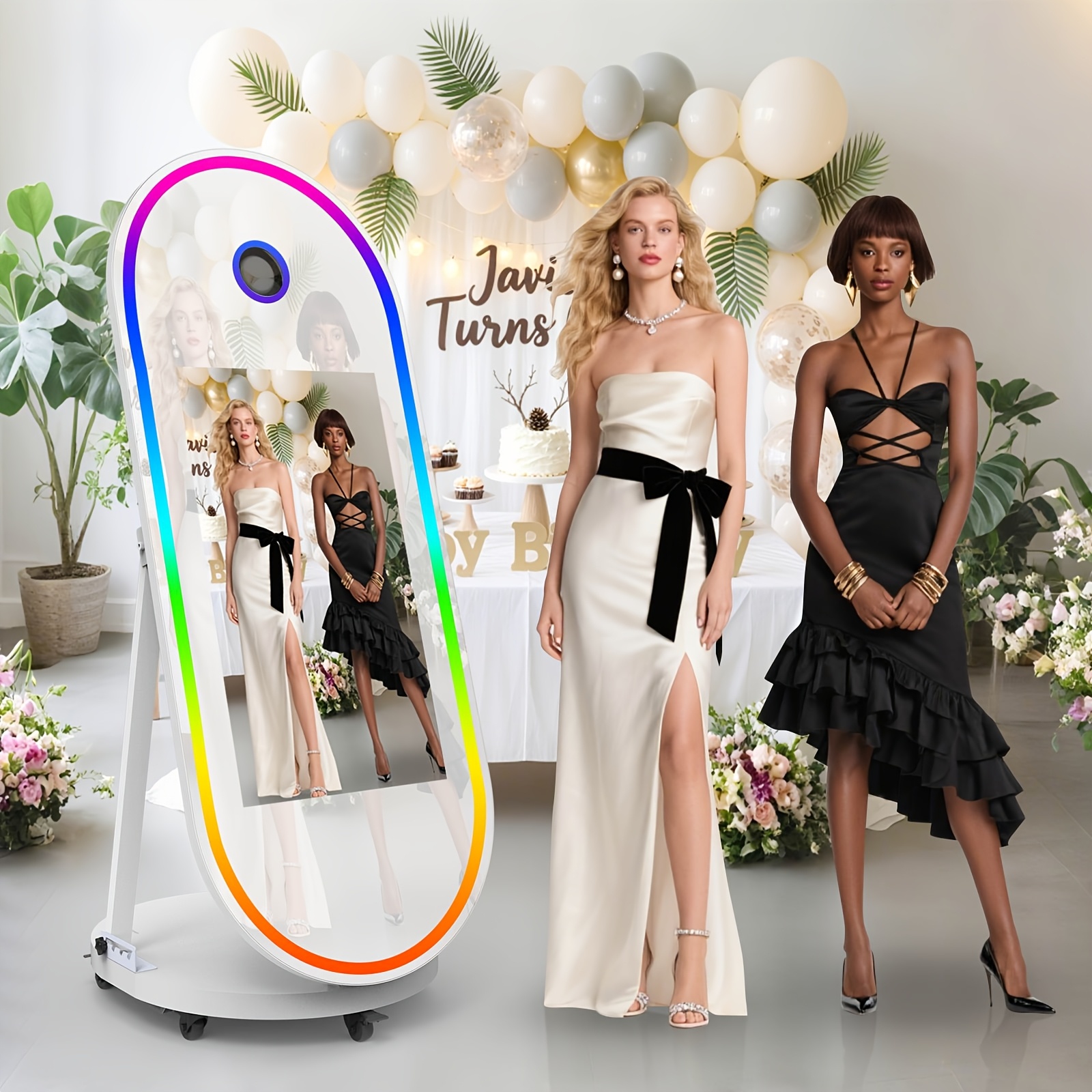 60-Inch Mirror and 32-Inch Touch Screen | White Portable Oval Large Selfie Magic Mirror Photo Booth Touch Screen LED Frame Compatible, USB Charging, ≤36V Operating Voltage - Image 5