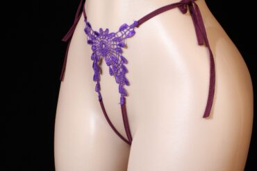 Sheer Thong Underwear with Embroidered Lace And a Tie Design