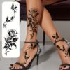 Durable • 2pcs Black Flower & Butterfly Temporary Tattoo Stickers • Waterproof • Long Lasting • Fake Tattoos for Women • Arms, Legs & Chest • Butterfly & Rose Design • Artistic Tattoo Design