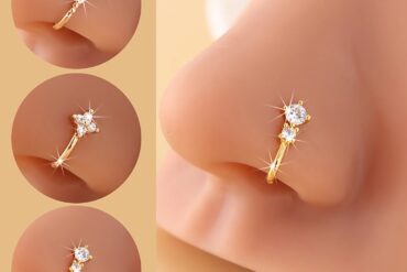 [3pcs Nose Clips] 3pcs U-Shaped No-Piercing Nose Rings and Clips | Elegant and Sparkling Accessories | White Golden Plated Copper with Synthetic Zirconia, Bohemian Style, Minimalist Design, Easy Clip-on Design