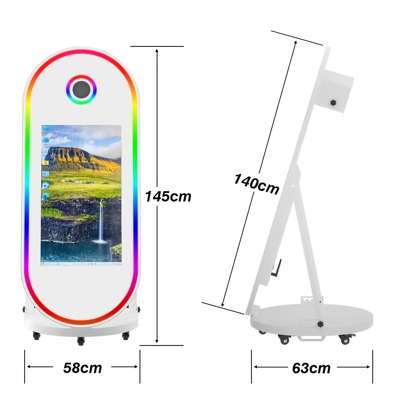 60-Inch Mirror and 32-Inch Touch Screen | White Portable Oval Large Selfie Magic Mirror Photo Booth Touch Screen LED Frame Compatible, USB Charging, ≤36V Operating Voltage - Image 2