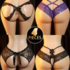 4pcs Sexy Lace Panties Set - Floral Pattern, Open Crotch, Hollow-Out Design, Black & Purple, Elegant Lingerie for Women, Erotic Triangle Briefs, Adult Novelty Underwear, Intimate Apparel | Floral Pattern Briefs | Lace Trim Briefs, Lingerie Sets