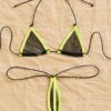Sexy Color-Block Lingerie Set for Women: Strapless Bra, Thong, and Garter Belt with Adjustable Straps - Black & Neon Green, Sexy Lingerie, Intimate Apparel, Bold Fashion, Elegant Design