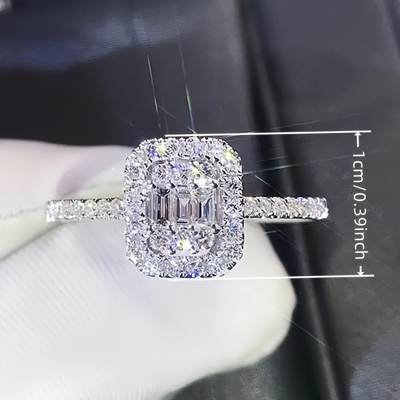 Women'S -Inlaid Cubic Zirconia Square Ring - a Dazzling Wedding Ring, Featuring The Birthstone for April, Suitable for Brides at Weddings, Parties, And Elegant Everyday Wear - Image 5